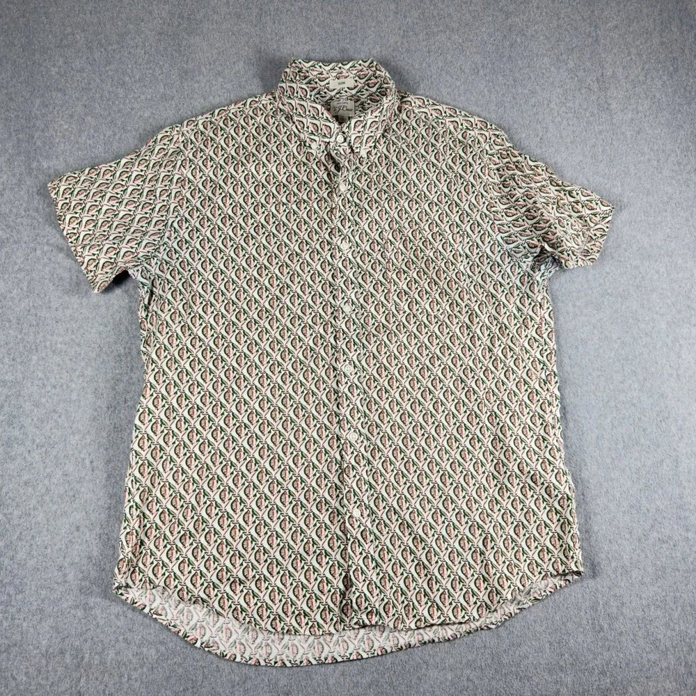 J.CREW 100% Linen Short Sleeve Button Down‎ Shirt Men's L Green Slim Preppy